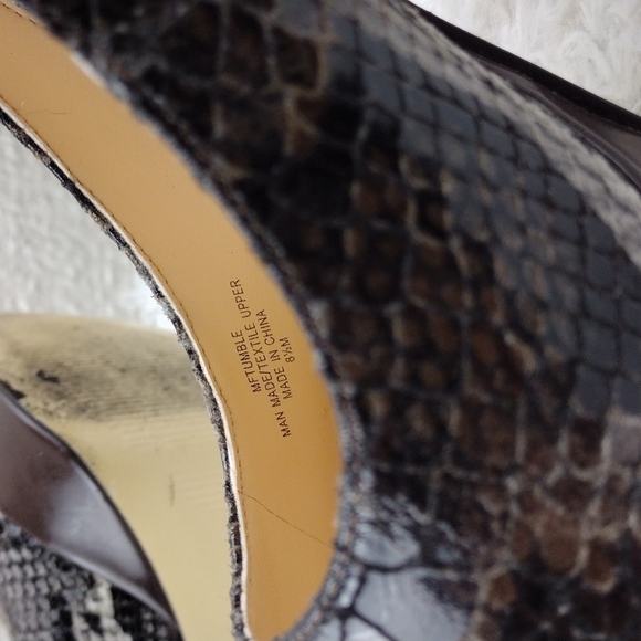 Marc Fisher Tumble Brown Suede Snakeskin Open Toe Slip On Stiletto High Heels - Picture 10 of 16